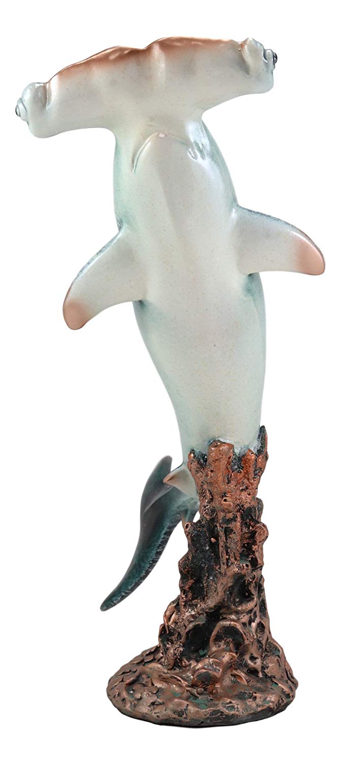 Ebros Gift Ebros 16.25" H Large Nautical Ocean Marine Beach Coastal Predator Hammerhead Shark Swimming Over A Coral Pillar Statue