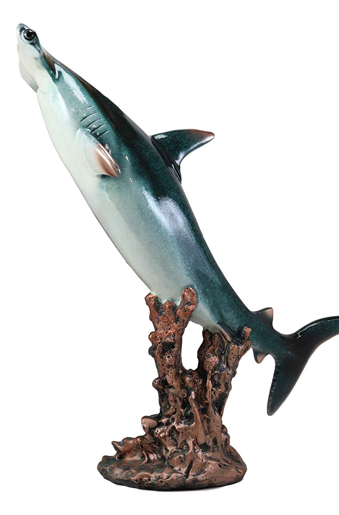 Ebros Gift Ebros 16.25" H Large Nautical Ocean Marine Beach Coastal Predator Hammerhead Shark Swimming Over A Coral Pillar Statue