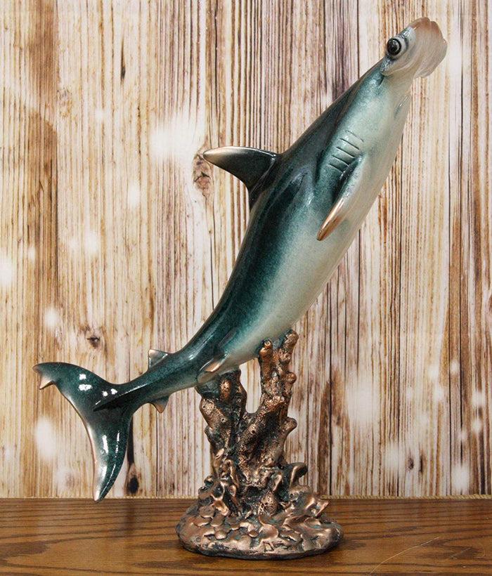 ebros gift Ebros 16.25" H Large Nautical Ocean Marine Beach Coastal Predator Hammerhead Shark Swimming Over A Coral Pillar Statue