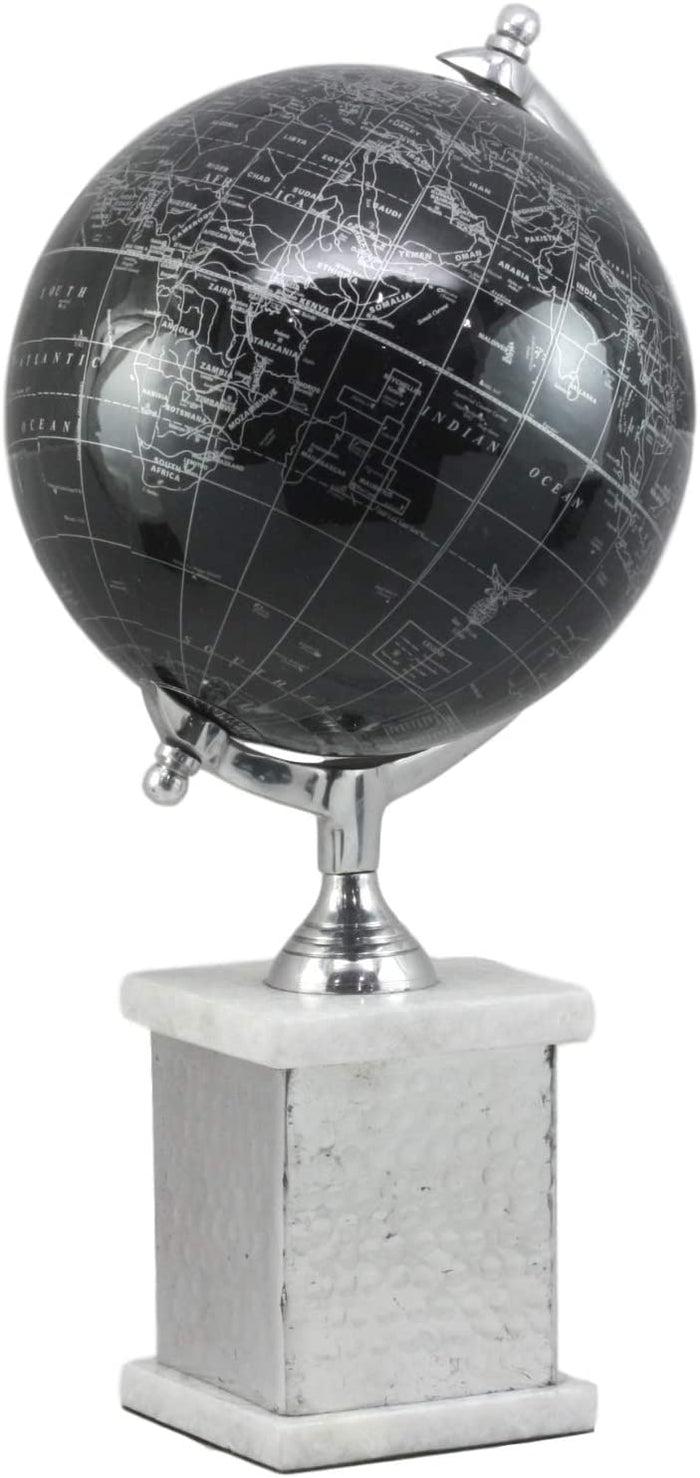 Ebros Gift Ebros 16.75"H Black Desktop Swivel World Globe Aluminum Frame Marble Accent Base