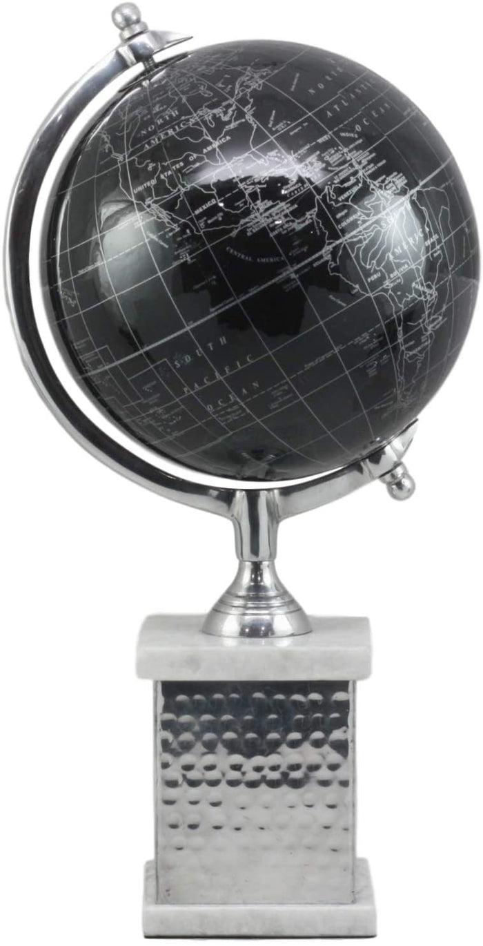 Ebros Gift Ebros 16.75"H Black Desktop Swivel World Globe Aluminum Frame Marble Accent Base