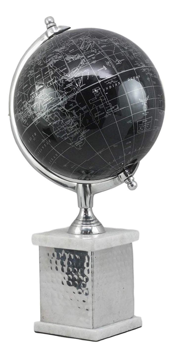 ebros gift Ebros 16.75"H Black Desktop Swivel World Globe Aluminum Frame Marble Accent Base