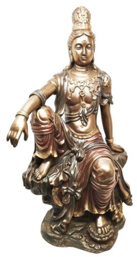 Ebros Gift Ebros 16 Inch Water And Moon Kuan Yin Buddhist Bronze Finish Statue Figurine