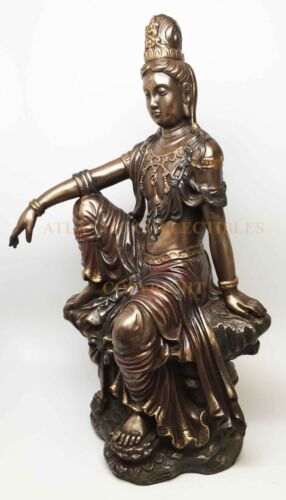 Ebros Gift Ebros 16 Inch Water And Moon Kuan Yin Buddhist Bronze Finish Statue Figurine