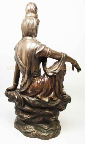 Ebros Gift Ebros 16 Inch Water And Moon Kuan Yin Buddhist Bronze Finish Statue Figurine