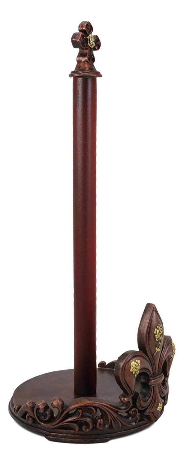 Ebros Gift Ebros 16" Tall Rustic Vintage Fleur De Lis Cross Top Crown Paper Towel Holder