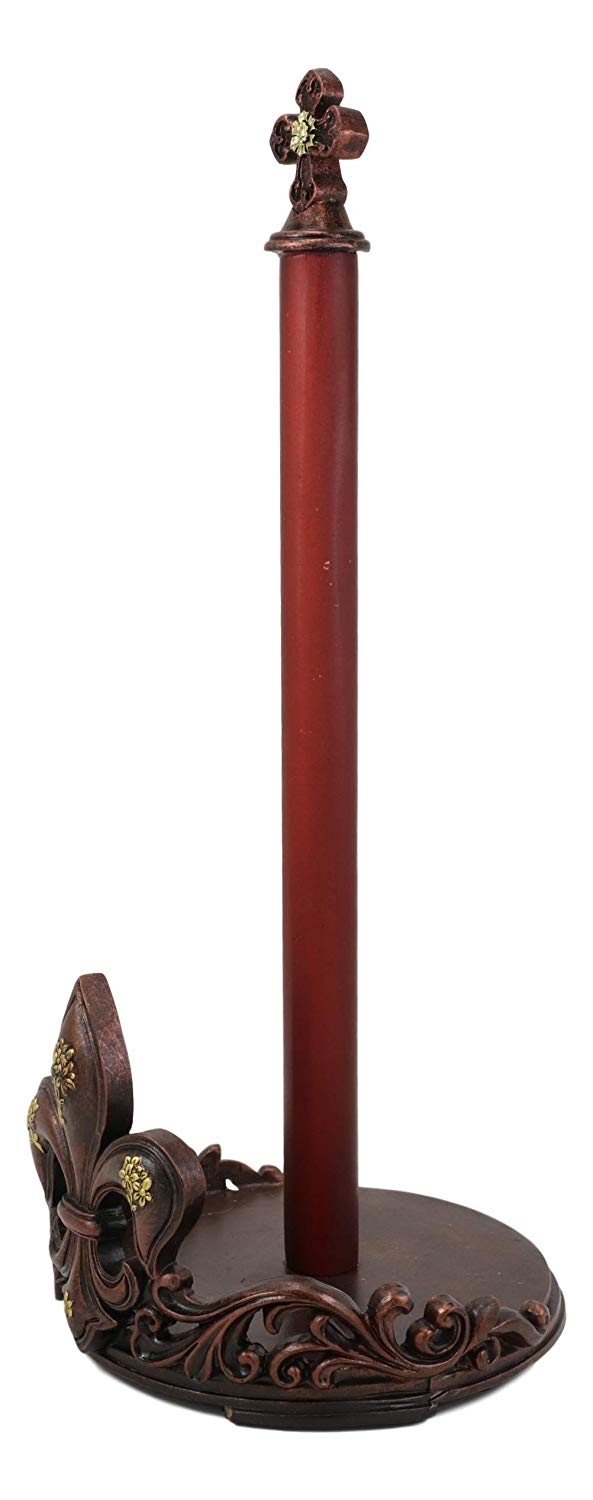 Ebros Gift Ebros 16" Tall Rustic Vintage Fleur De Lis Cross Top Crown Paper Towel Holder