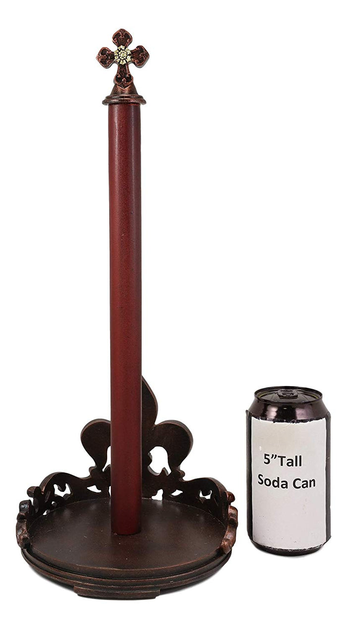 Ebros Gift Ebros 16" Tall Rustic Vintage Fleur De Lis Cross Top Crown Paper Towel Holder