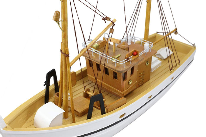 Ebros Gift Ebros 17.25" Long Fisherman's Wharf White Wooden Handicraft Nautical Coastal Ocean Marine Trawler Fishing Vessel Boat Model Statue With Wood Base Stand Fully Assembled Figurine Sea Ship Prototype