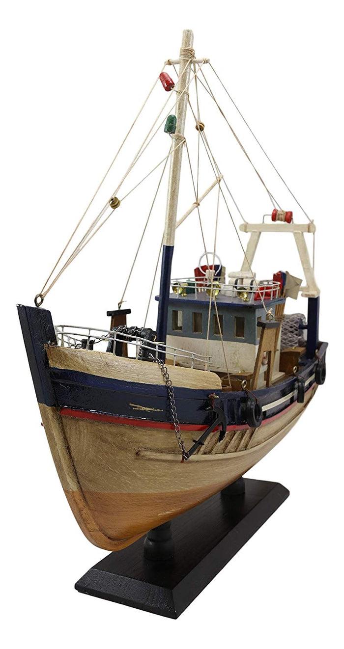 Ebros Gift Ebros 17"L Wooden Handicraft Nautical Fishing Vessel Boat Model With Wood Base