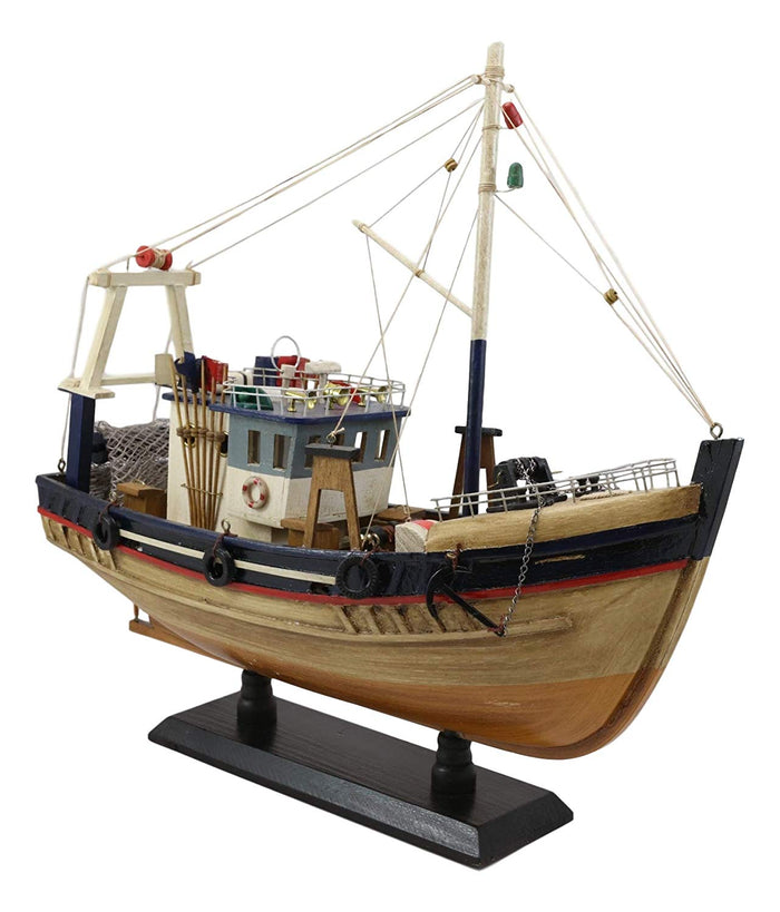 Ebros Gift Ebros 17"L Wooden Handicraft Nautical Fishing Vessel Boat Model With Wood Base