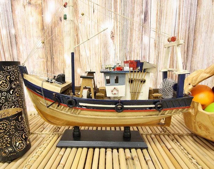 Ebros Gift Ebros 17"L Wooden Handicraft Nautical Fishing Vessel Boat Model With Wood Base