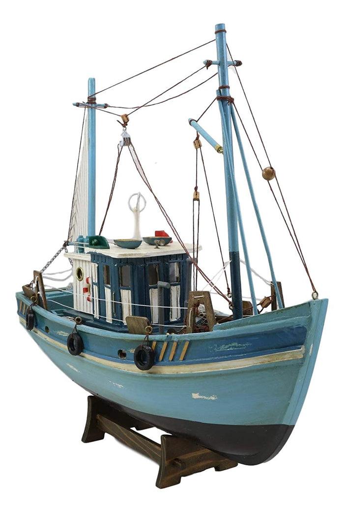 Ebros Gift Ebros 17" Long Fishing Vessel Boat Model Statue With Wood Base Stand