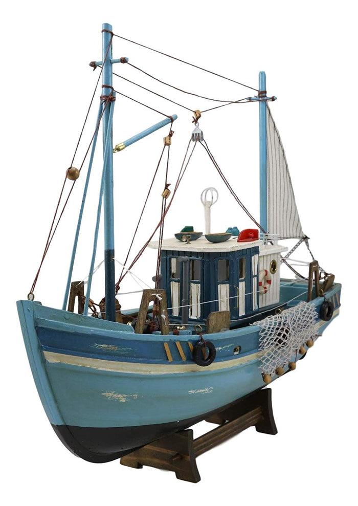 Ebros Gift Ebros 17" Long Fishing Vessel Boat Model Statue With Wood Base Stand