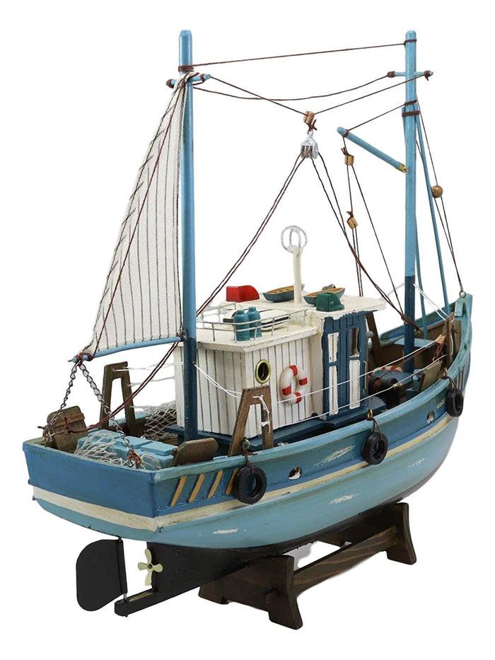 Ebros Gift Ebros 17" Long Fishing Vessel Boat Model Statue With Wood Base Stand