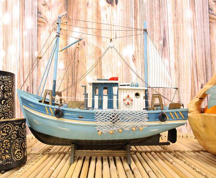 ebros gift Ebros 17" Long Fishing Vessel Boat Model Statue with Wood Base Stand