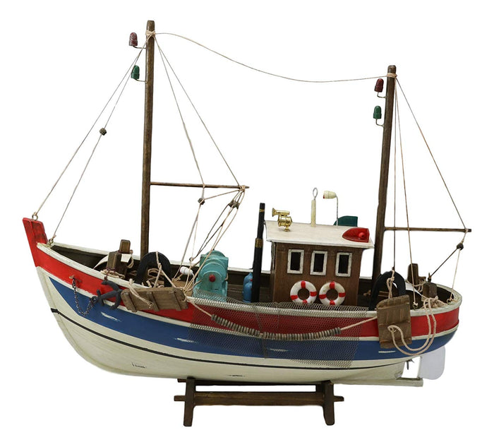 Ebros Gift Ebros 17" Long Wooden Handicraft Nautical Vessel Boat Model With Wood Base Stand