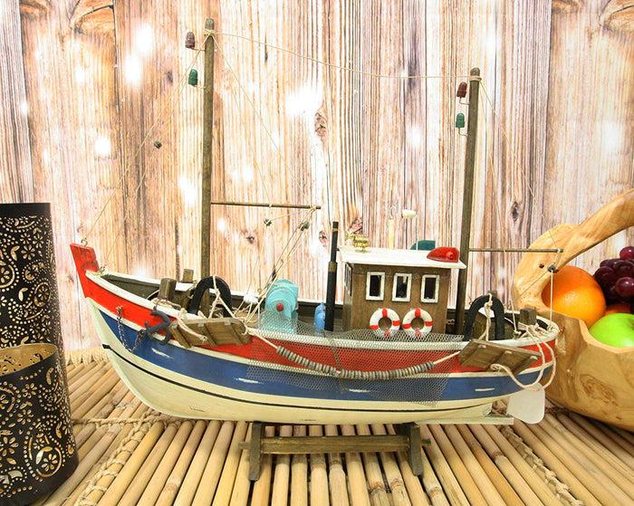ebros gift Ebros 17" Long Wooden Handicraft Nautical Vessel Boat Model with Wood Base Stand