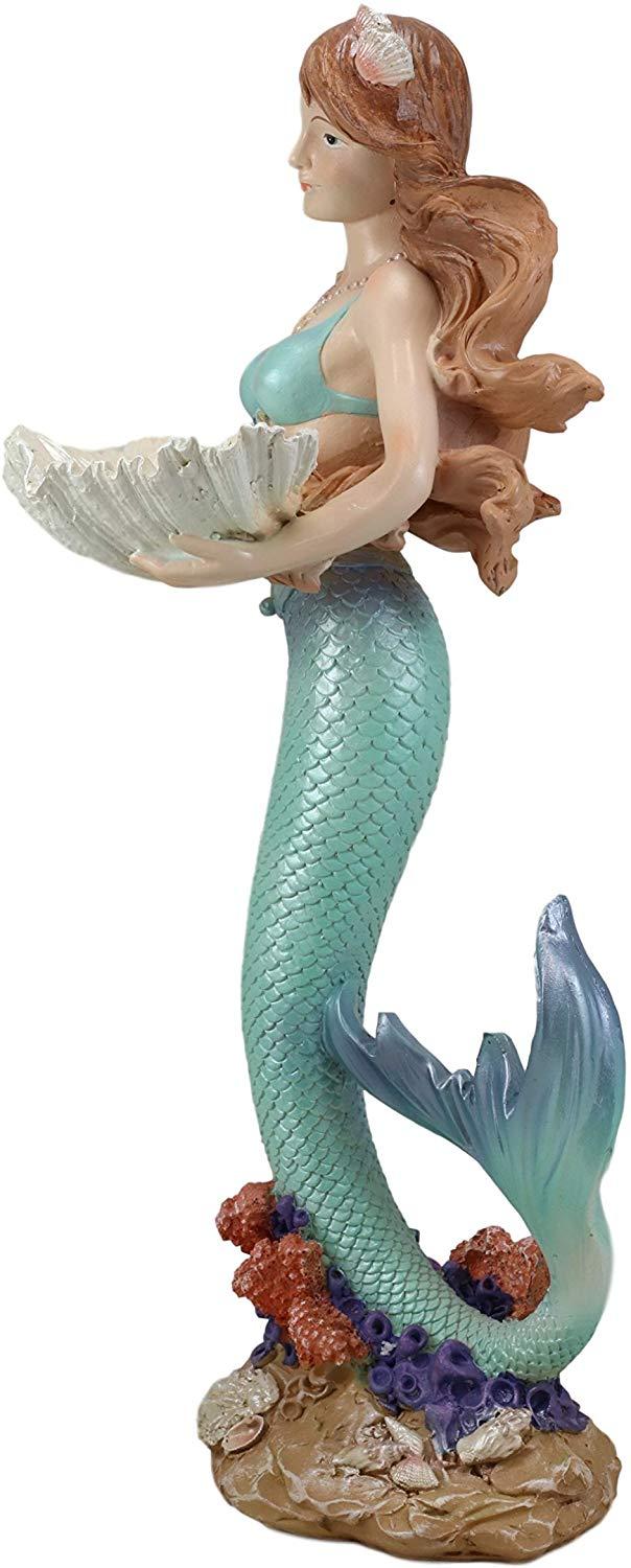 Ebros Gift Ebros 17" Tall Mermaid With Giant Oyster Shell Dish Votive Candle Holder Statue