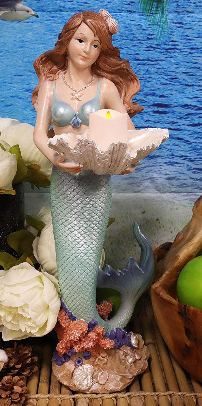 Ebros Gift Ebros 17" Tall Mermaid With Giant Oyster Shell Dish Votive Candle Holder Statue