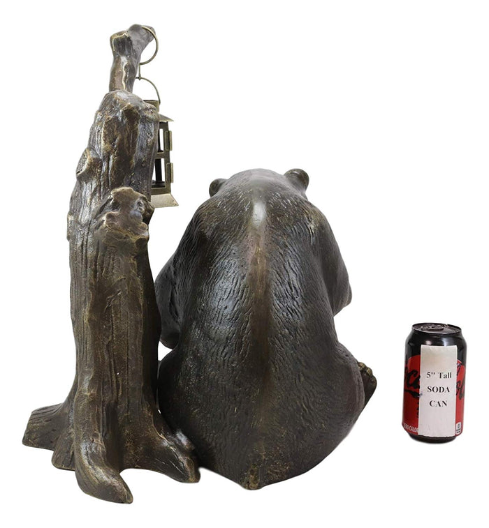 Ebros Gift Ebros 18.25" Tall Large Aluminum Whimsical Bookworm Papa Bear With Glasses Sitting By Forest Tree Outpost Garden Lantern Statue Rustic Wildlife Western Cabin Lodge Bears Decor Figurine