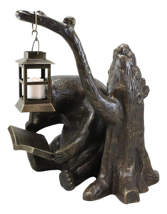 Ebros Gift Ebros 18.25" Tall Large Aluminum Whimsical Bookworm Papa Bear With Glasses Sitting By Forest Tree Outpost Garden Lantern Statue Rustic Wildlife Western Cabin Lodge Bears Decor Figurine