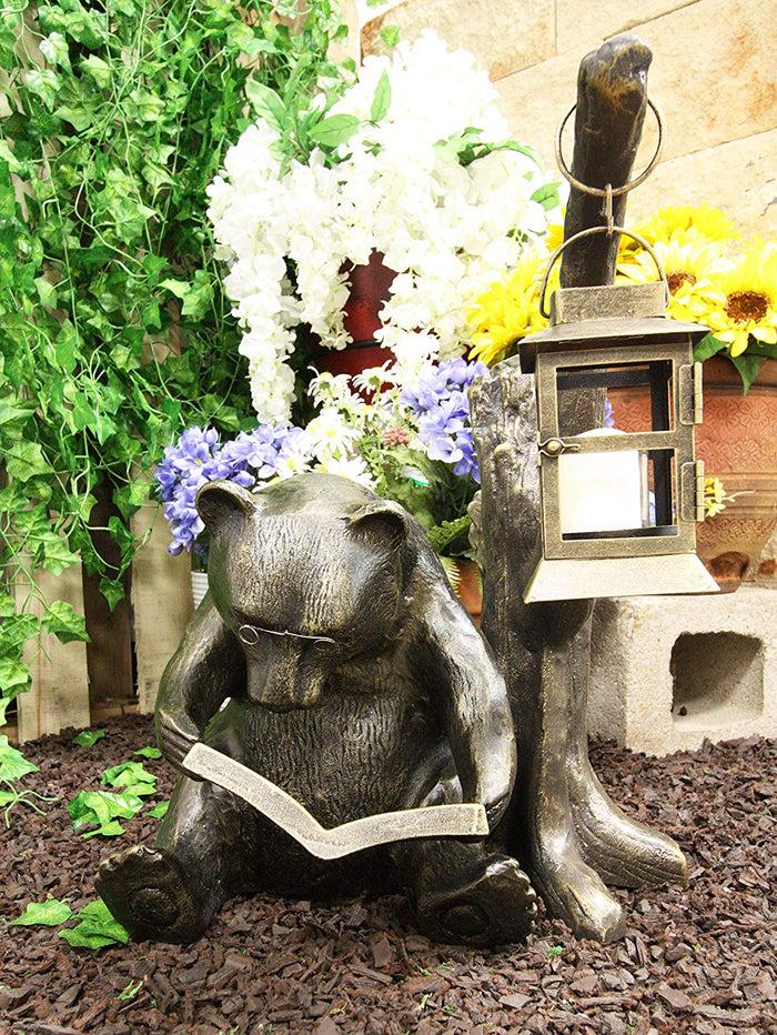 ebros gift Ebros 18.25" Tall Large Aluminum Whimsical Bookworm Papa Bear with Glasses Sitting by Forest Tree Outpost Garden Lantern Statue Rustic Wildlife Western Cabin Lodge Bears Decor Figurine