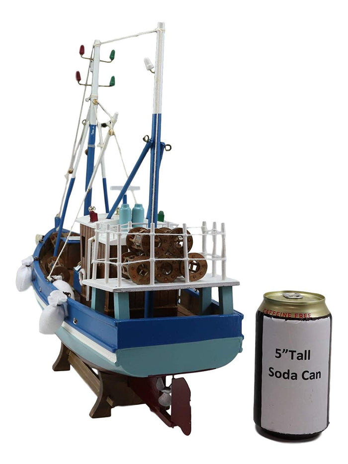 Ebros Gift Ebros 18"L Blue Maine Fishing Shrimping Lobster Boat Model With Wood Base Figure