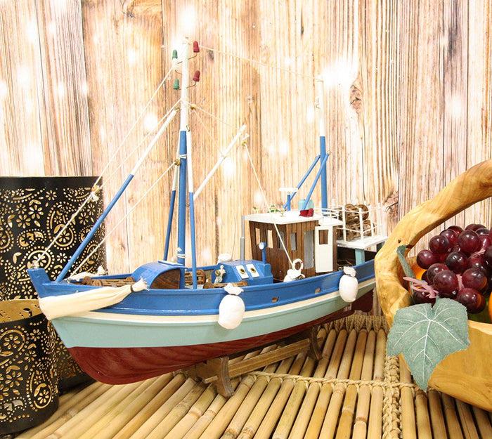 ebros gift Ebros 18"L Blue Maine Fishing Shrimping Lobster Boat Model with Wood Base Figure