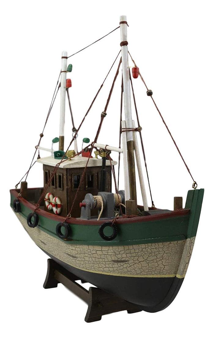 Ebros Gift Ebros 18"L Wooden Handicraft Nautical Fishing Vessel Boat With Wood Base Figure