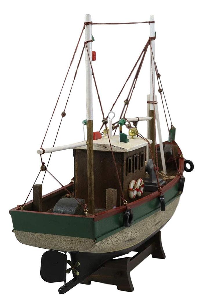 Ebros Gift Ebros 18"L Wooden Handicraft Nautical Fishing Vessel Boat With Wood Base Figure