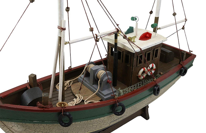 Ebros Gift Ebros 18"L Wooden Handicraft Nautical Fishing Vessel Boat With Wood Base Figure
