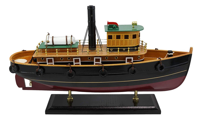 Ebros Gift Ebros 18" Long Handicraft Tugboat Boat Model Statue With Wood Base Stand Figure