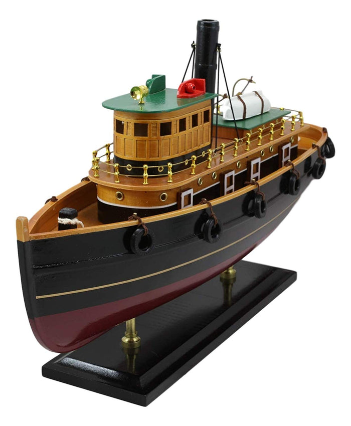 Ebros Gift Ebros 18" Long Handicraft Tugboat Boat Model Statue With Wood Base Stand Figure