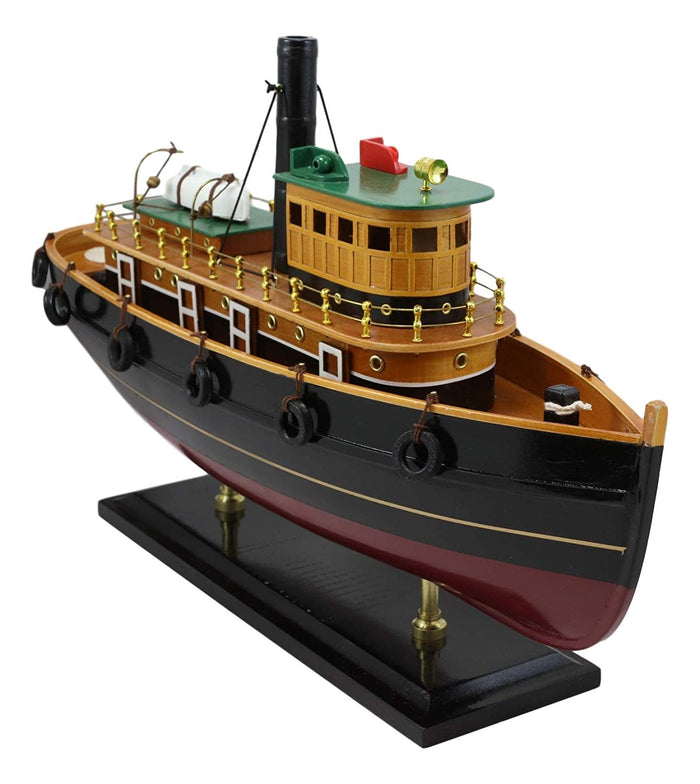 Ebros Gift Ebros 18" Long Handicraft Tugboat Boat Model Statue With Wood Base Stand Figure