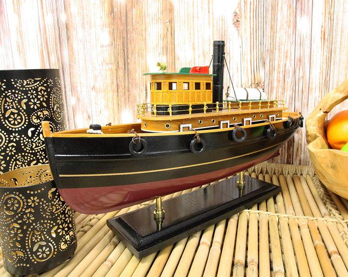 ebros gift Ebros 18" Long Handicraft Tugboat Boat Model Statue with Wood Base Stand Figure