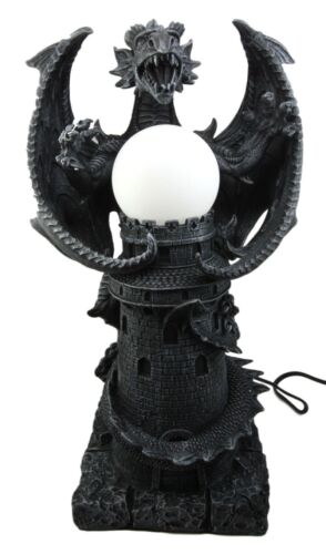 Ebros Gift Ebros 19"H Medieval Castle Dragon W/ Illuminated Orb Wing Figurine Floor Table Lamp