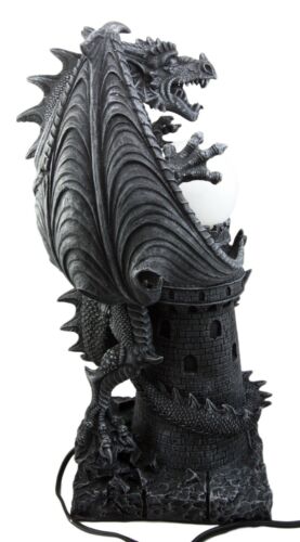 Ebros Gift Ebros 19"H Medieval Castle Dragon W/ Illuminated Orb Wing Figurine Floor Table Lamp
