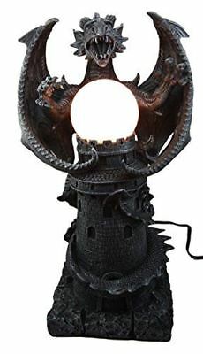 ebros gift Ebros 19"H Medieval Castle Dragon w/ Illuminated Orb Wing Figurine Floor Table Lamp