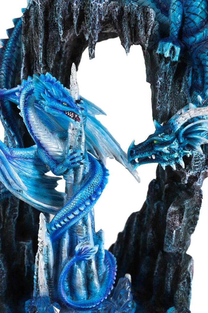 Ebros Gift Ebros 20"H Blue Frozen Dragon On Cavern With Wyrmling By Ice Stalagmite Statue