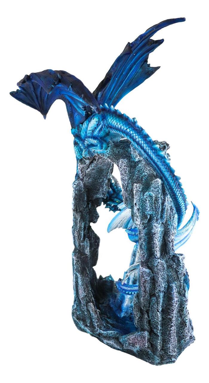 Ebros Gift Ebros 20"H Blue Frozen Dragon On Cavern With Wyrmling By Ice Stalagmite Statue