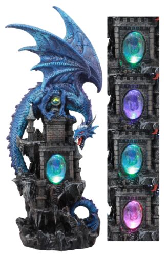ebros gift Ebros 20"H Blue Waterfall Spyro Dragon On Castle Statue LED Night Light Figurine