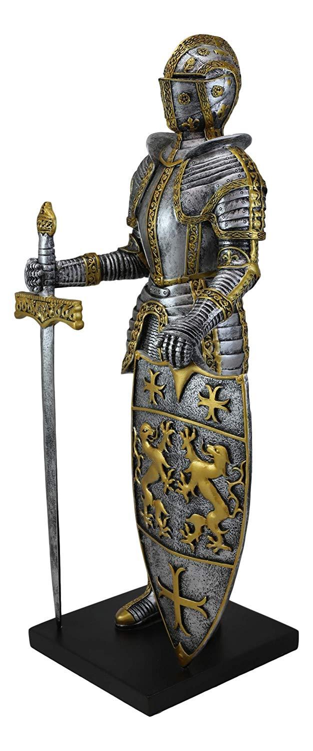Ebros Gift Ebros 21"H Large Medieval Suit Of Armor Knight With Sword And Heraldry Shield Statue
