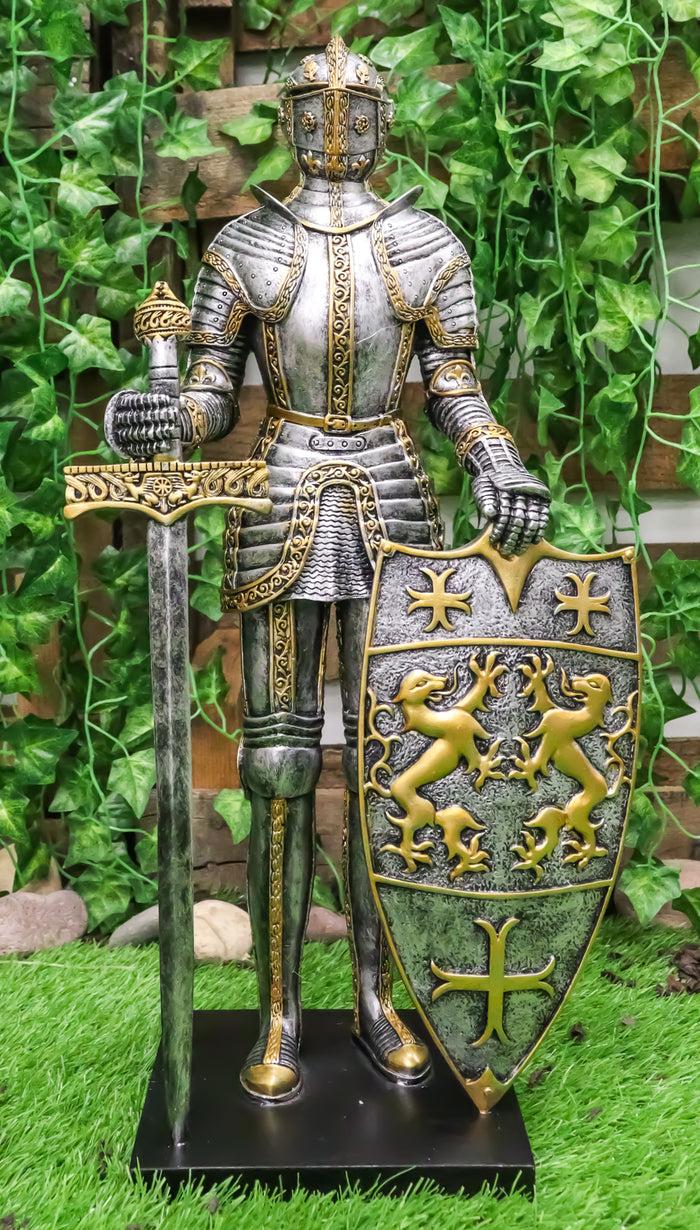 ebros gift Ebros 21"H Large Medieval Suit Of Armor Knight With Sword And Heraldry Shield Statue