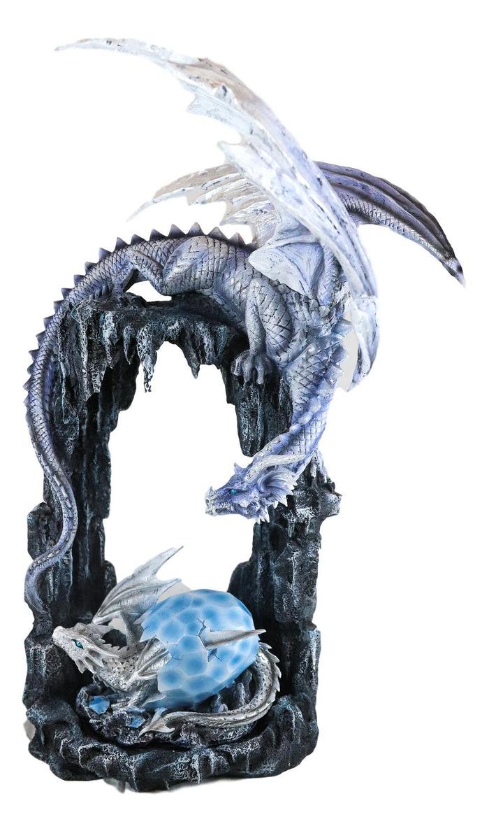 Ebros Gift Ebros 21"H White Frozen Dragon On Cavern With Wyrmling Hatchling In Egg Statue