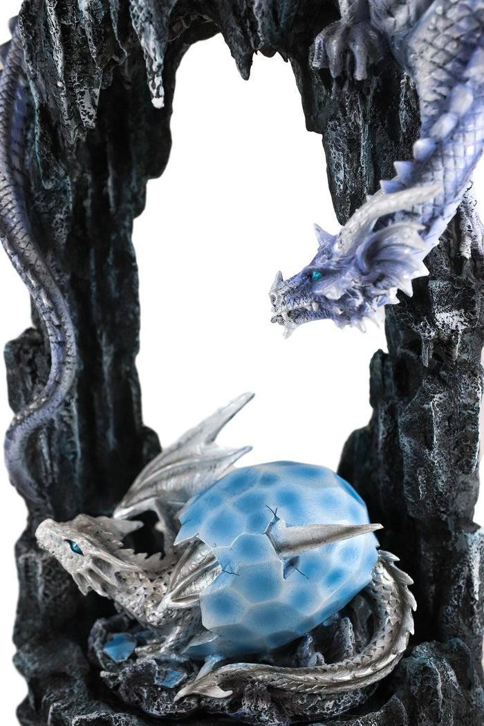 Ebros Gift Ebros 21"H White Frozen Dragon On Cavern With Wyrmling Hatchling In Egg Statue