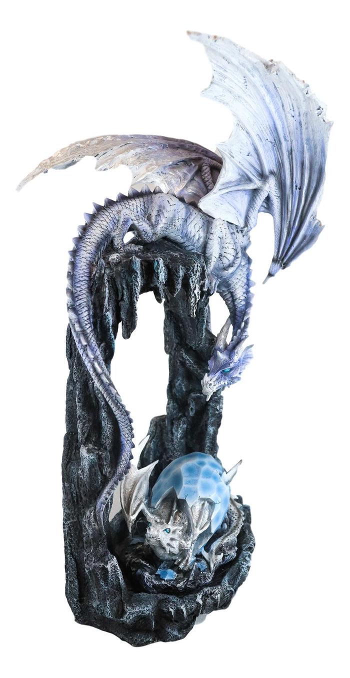 Ebros Gift Ebros 21"H White Frozen Dragon On Cavern With Wyrmling Hatchling In Egg Statue