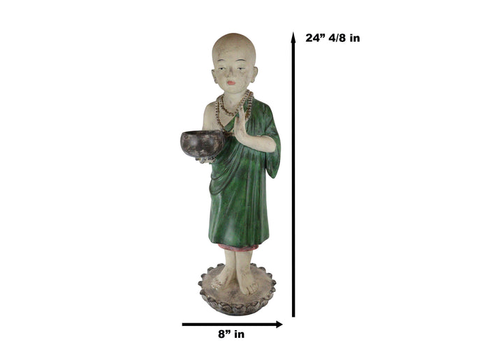 Ebros Gift Ebros 24" Tall Jizo Buddha Monk Hand Greeting Pose Holding Bowl Bird Feeder Bath