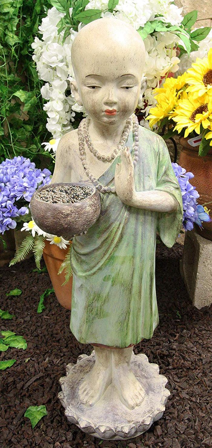 ebros gift Ebros 24" Tall Jizo Buddha Monk Hand Greeting Pose Holding Bowl Bird Feeder Bath