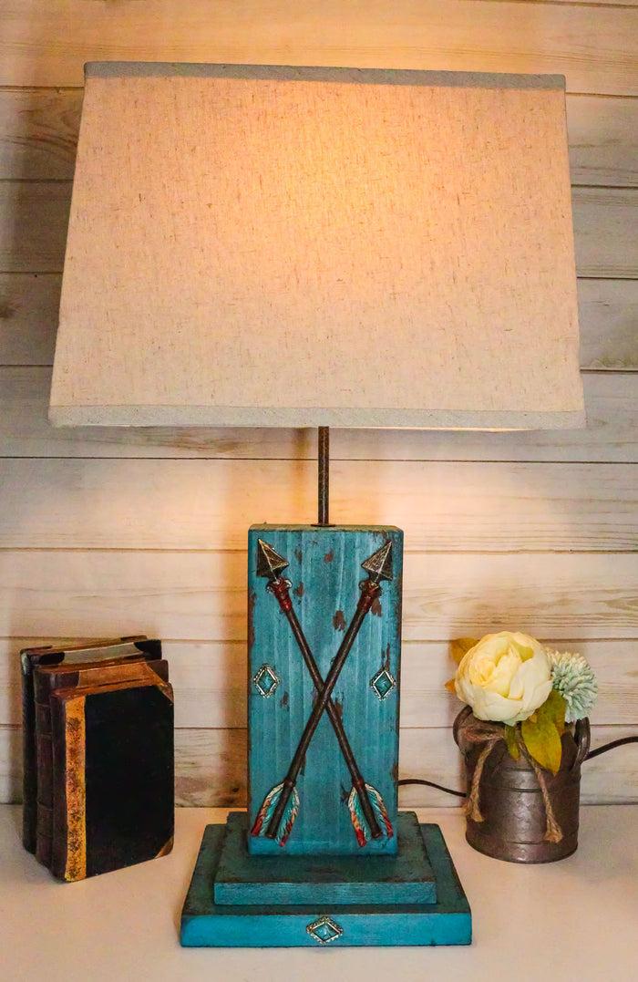 Ebros Gift Ebros 26"H Rustic Blue Distressed Wood 2 Crossed Friendship Arrows Table Lamp